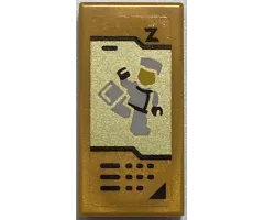 Tile 1 x 2 with Buttons with White Ninja Minifigure on Gold Background Pattern (Sticker) - Set 70657