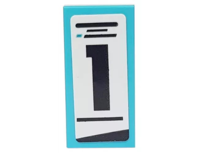 Tile 1 x 2 with Black Lines and Number 1 on White Background Pattern Model Left Side (Sticker) - Set 76898