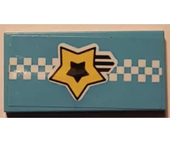 Tile 2 x 4 with Yellow and Black Shooting Star and White Checkered Stripe Pattern (Sticker) - Set 41352