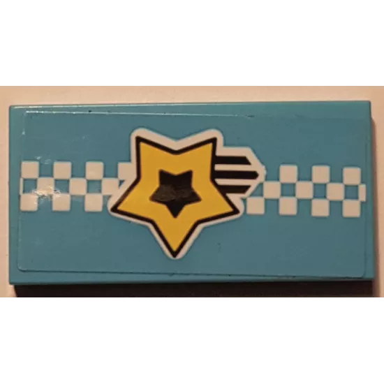 Tile 2 x 4 with Yellow and Black Shooting Star and White Checkered Stripe Pattern (Sticker) - Set 41352