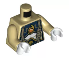Torso Chima Female Outline with Dark Blue and Gold Armor with Scales, Straps, Pouches and Fire Chi Emblem Pattern / Tan Arms / White Hands