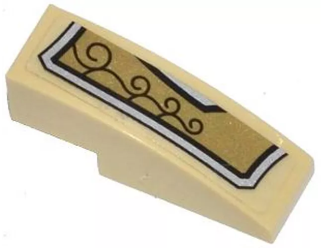 Slope, Curved 3 x 1 with Gold and Silver Armor Plate with 4 Black Swirls Pattern Model Left Side (Sticker) - Set 70123
