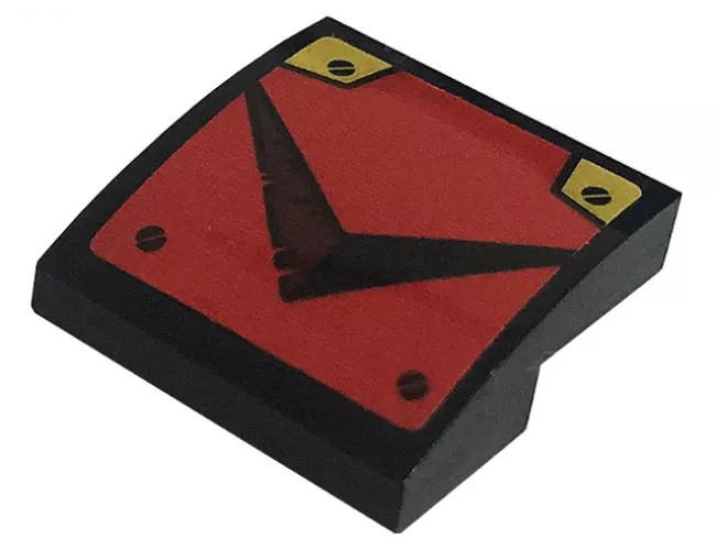 Slope, Curved 2 x 2 x 2/3 with Black Screws and Chevron, Gold Plates on Red Background Pattern (Sticker) - Set 71720