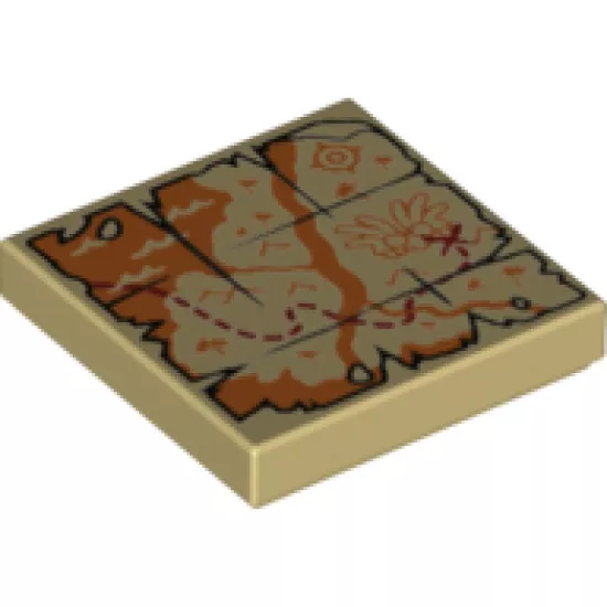 Tile 2 x 2 with Map River, Mountains, Waves and Red 'X' Pattern