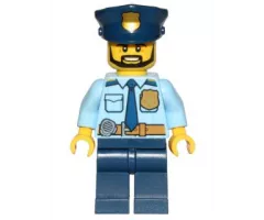 Police - City Shirt with Dark Blue Tie and Gold Badge, Dark Tan Belt with Radio, Dark Blue Legs, Police Hat with Gold Badge, Head Beard Black Angular