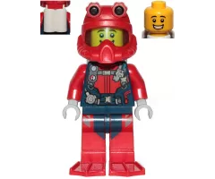 Scuba Diver - Male, Open Mouth Smile, Red Helmet, White Air Tanks, Red Flippers