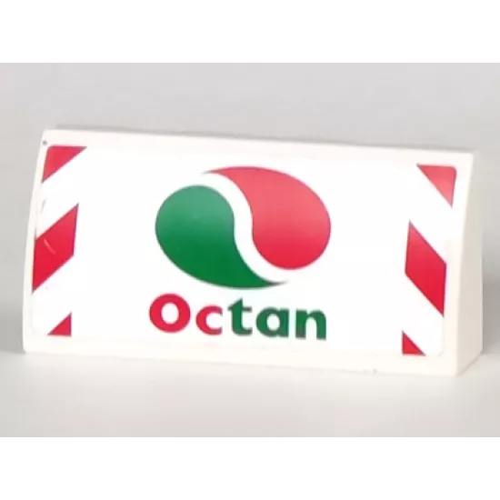 Slope, Curved 2 x 4 x 2/3 with Bottom Tubes with Octan Logo and Red and White Danger Stripes on Outside Edges Pattern (Sticker) - Set 60022