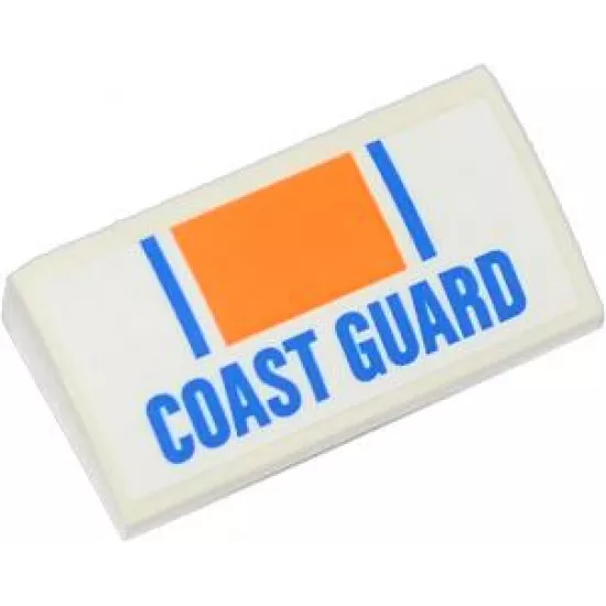 Slope, Curved 2 x 4 x 2/3 with Bottom Tubes with Orange Rectangle, Blue Lines and 'COAST GUARD' Pattern (Sticker) - Set 60012