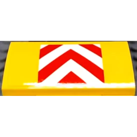 Slope, Curved 2 x 4 x 2/3 with Bottom Tubes with Red and White Danger Chevrons on Yellow Background Pattern (Sticker) - Set 60102