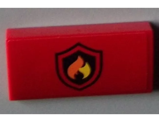 Slope, Curved 2 x 4 x 2/3 with Bottom Tubes with Black and Yellow Fire Logo Badge Pattern (Sticker) - Set 60003