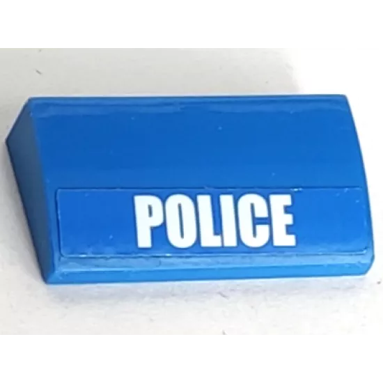 Slope, Curved 2 x 4 x 2/3 with Bottom Tubes with White 'POLICE' Bold Narrow Font on Blue Background Pattern (Sticker) - Set 4436