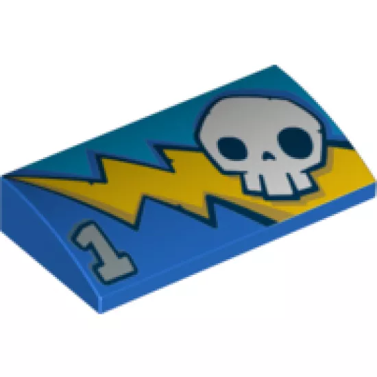 Slope, Curved 2 x 4 x 2/3 with Bottom Tubes with Lightning Bolt, Skull and Number 1 Pattern