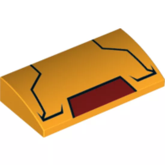 Slope, Curved 2 x 4 x 2/3 with Bottom Tubes with Black Lines and Dark Red Trapezoid Pattern