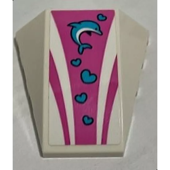 Wedge 4 x 4 No Studs with Medium Azure Dolphin and Hearts, Dark Pink Curved Stripes Pattern (Sticker) - Set 41347