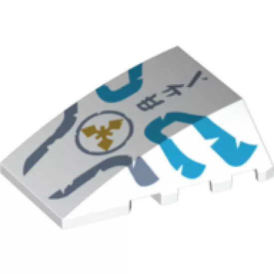 Wedge 4 x 4 No Studs with Ninjago Logogram 'ICE', Gold Zane Symbol, Sand Blue and Dark Azure Swirls Pattern