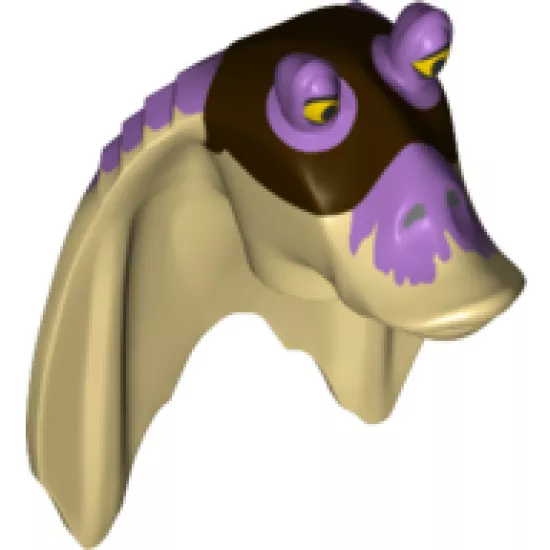Minifigure, Head, Modified SW Gungan Flat Eyes with Lavender Top and Dark Brown Mask Pattern