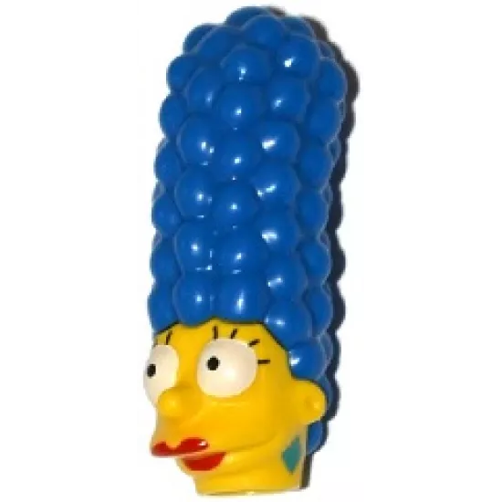 Minifigure, Head, Modified Simpsons Marge Simpson with Red Lipstick and Dark Turquoise Earrings Pattern