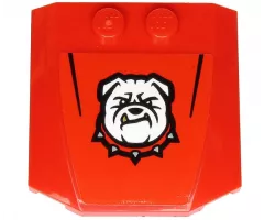 Wedge 4 x 4 x 2/3 Triple Curved with White Bulldog with Spiked Collar and Black Stripes on Red Background Pattern (Sticker) - Set 60243