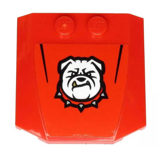 Wedge 4 x 4 x 2/3 Triple Curved with White Bulldog with Spiked Collar and Black Stripes on Red Background Pattern (Sticker) - Set 60243