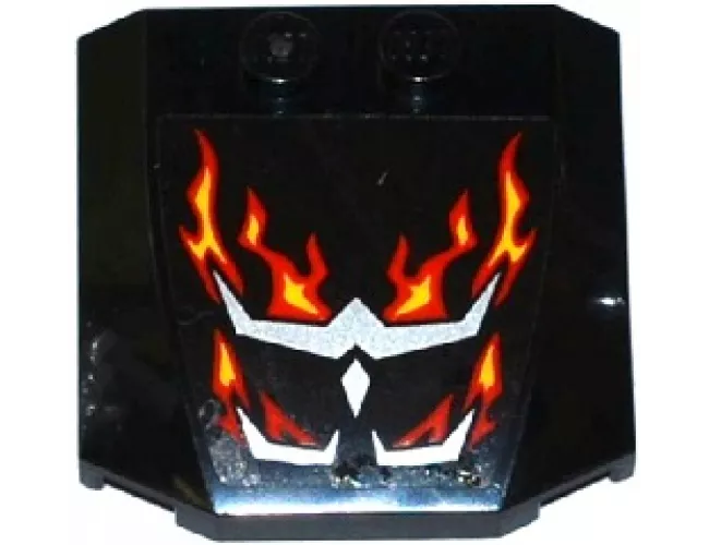 Wedge 4 x 4 x 2/3 Triple Curved with Silver Vents and Red and Yellow Flames on Transparent Background Pattern (Sticker) - Set 70222