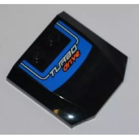 Wedge 4 x 4 x 2/3 Triple Curved with 'TURBO DRIVE' and White Lines on Blue Background Pattern (Sticker) - Set 8197
