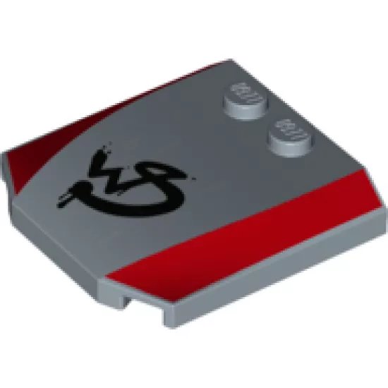 Wedge 4 x 4 x 2/3 Triple Curved with Red Sides and Crudely Painted 'WS' Pattern