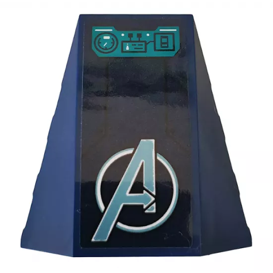 Wedge 4 x 4 No Studs with Metallic Light Blue Avengers Logo and Turquoise Control Panel with Speedometer and Switches Pattern (Sticker) - Set 76142