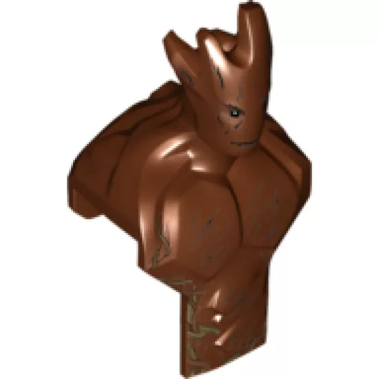 Large Figure Part Head and Upper Torso with Wood Grain and Leaves Pattern (Groot)