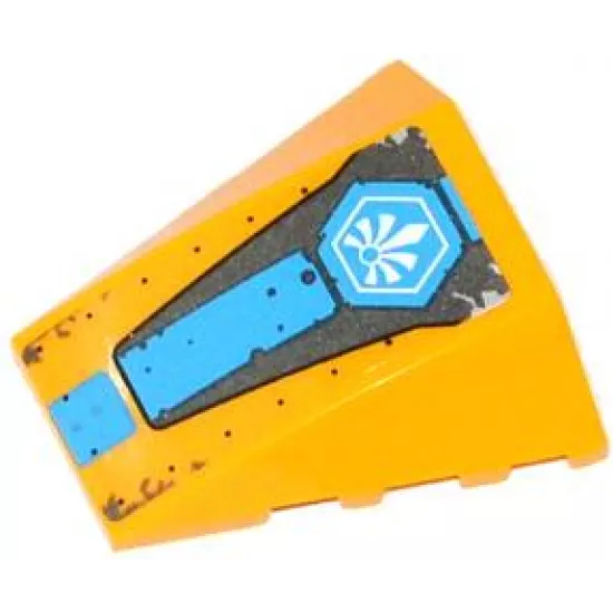 Wedge 4 x 4 No Studs with White Chima Logo in Hexagon and Dark Azure Stripe Pattern (Sticker) - Set 70129
