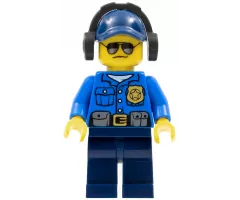 Police - City Officer, Gold Badge, Dark Blue Cap with Hole, Headphones, Sunglasses