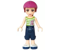 Friends Mia, Dark Blue Cropped Trousers, Lime and White Striped Top, Helmet