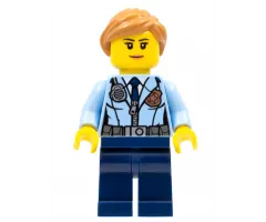 Police - City Officer Female, Jacket with Dark Blue Tie, Radio and Gold Badge, Dark Blue Legs, Medium Nougat Ponytail and Swept Sideways Fringe