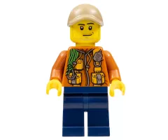 City Jungle Explorer - Dark Orange Jacket with Pouches, Dark Blue Legs, Dark Tan Cap with Hole, Smirk and Stubble Beard