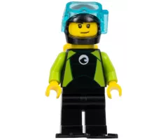 Diver, Male, Black Flippers and Wetsuit with White Logo, Yellow Scuba Tank