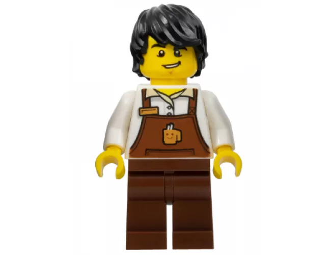 Barista - Male, Reddish Brown Apron with Cup and Name Tag, Black Hair