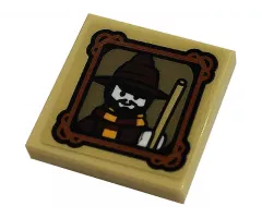 Tile, Modified 2 x 2 Inverted with Minifigure with Wizards Hat and Magic Wand in Picture Frame Pattern (Sticker) - Set 76382