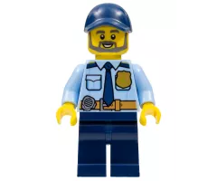 Police - City Officer Shirt with Dark Blue Tie and Gold Badge, Dark Tan Belt with Radio, Dark Blue Legs, Dark Blue Cap, Full Beard