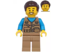 Male with Dark Tan Vest Over Dark Azure Shirt, Dark Tan Legs, Dark Brown Hair