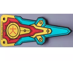 Plastic Part for Set 80012 - Pennant Flag with Red Band, Black Stitching, Dark Turquoise and Gold Panels, and Chinese Logogram '?' (Big) Pattern