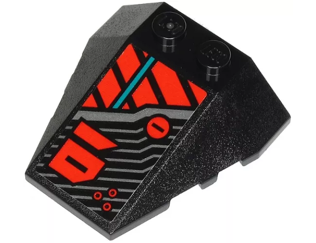Wedge 4 x 4 Triple with Stud Notches with Red Number 01 and Red, Silver and Dark Turquoise Stripes Pattern Model Left Side (Sticker) - Set 71713