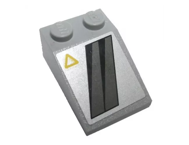 Slope 33 3 x 2 with Black and Dark Gray Diagonal Stripes, Yellow Triangle in Upper Left Corner Pattern (Sticker) - Set 8630