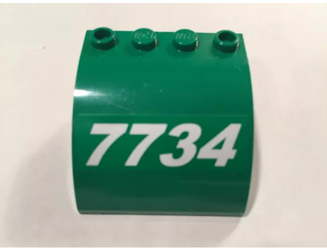 Slope, Curved 4 x 4 x 2 with Holes and White Slanting '7734' Pattern Model Left Side (Sticker) - Set 7734