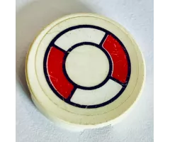 Tile, Round 2 x 2 with Red and White Life Preserver Pattern (Sticker) - Sets 2962 / 6479 / 6540 / 6541 / 6559 / 6598