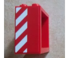 Window 2 x 4 x 3 Frame - Hollow Studs with Red and White Danger Stripes Pattern on Left Side (Sticker) - Set 60023