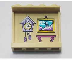Panel 1 x 4 x 3 with Side Supports - Hollow Studs with Lavender Cuckoo Clock, Painting and Magenta Shelf Pattern (Sticker) - Set 41323