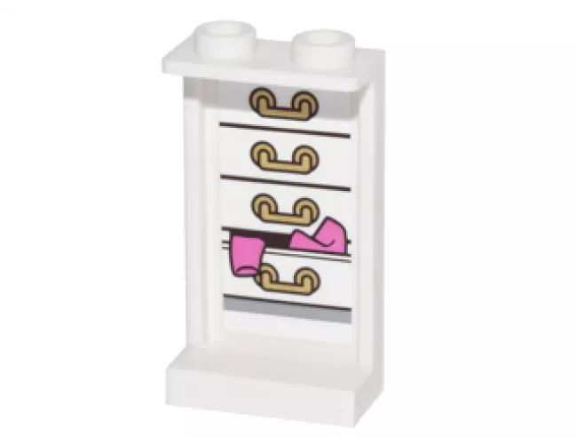 Panel 1 x 2 x 3 with Side Supports - Hollow Studs with 4 Drawers and Clothes Hanging Out on Inside Pattern (Sticker) - Set 41067