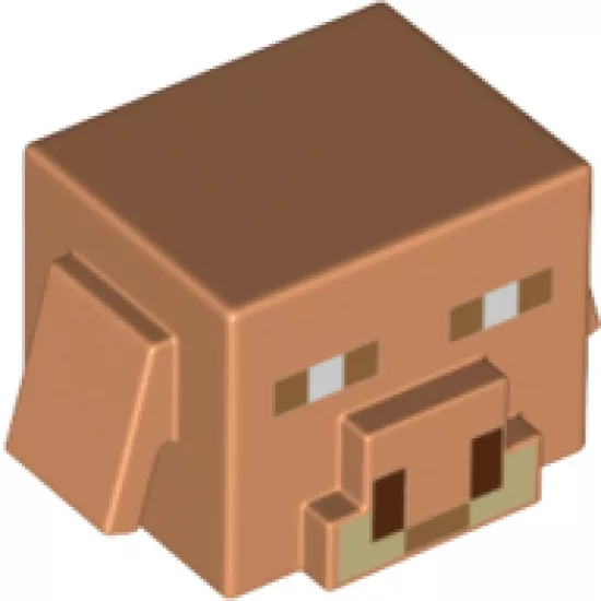 Minifigure, Head, Modified Cube with Ear Flaps and Minecraft Piglin Face Pattern