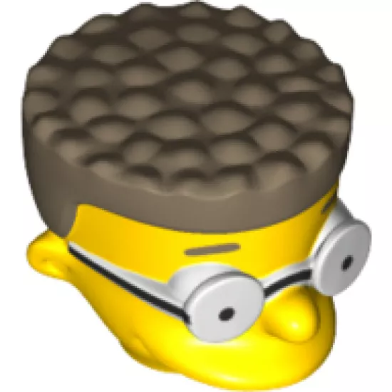 Minifigure, Head, Modified Simpsons Waylon Smithers with Glasses and Dark Tan Hair Pattern