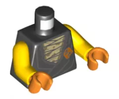 Torso Tunic over Tan Bandages, Orange Diamond with Black Ninjago Logogram 'VS' on Lapel and Back Pattern / Yellow Arms / Orange Hands