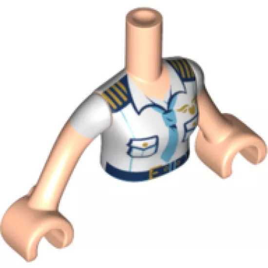 Mini Doll, Torso Friends Woman White Captain Uniform Top with Tie and Belt Pattern, Light Nougat Arms with Hands with White Sleeves